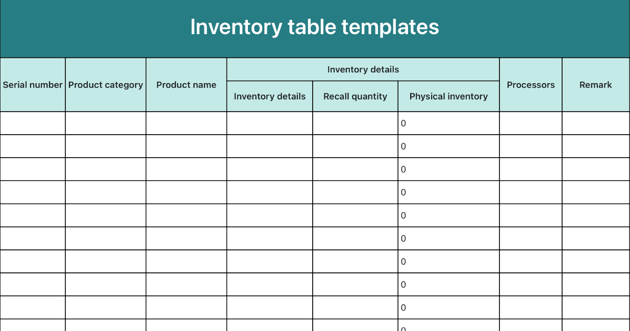 Inventory table templates（Automatic statistics）
